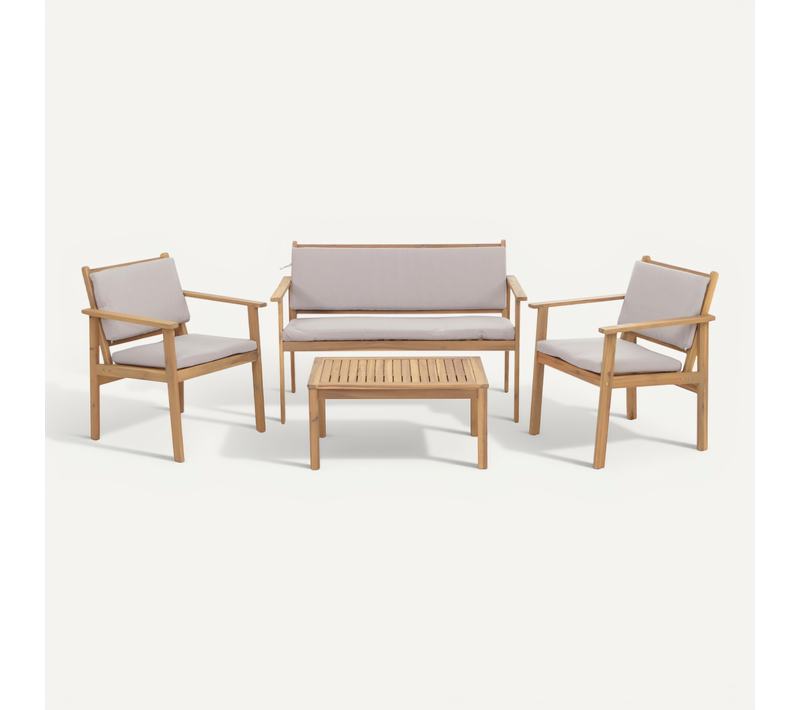 Salon De Jardin En Acacia Ensemble Lounge Avec Table Banc Et 2 Chaises Coussins Gris 04_0009664