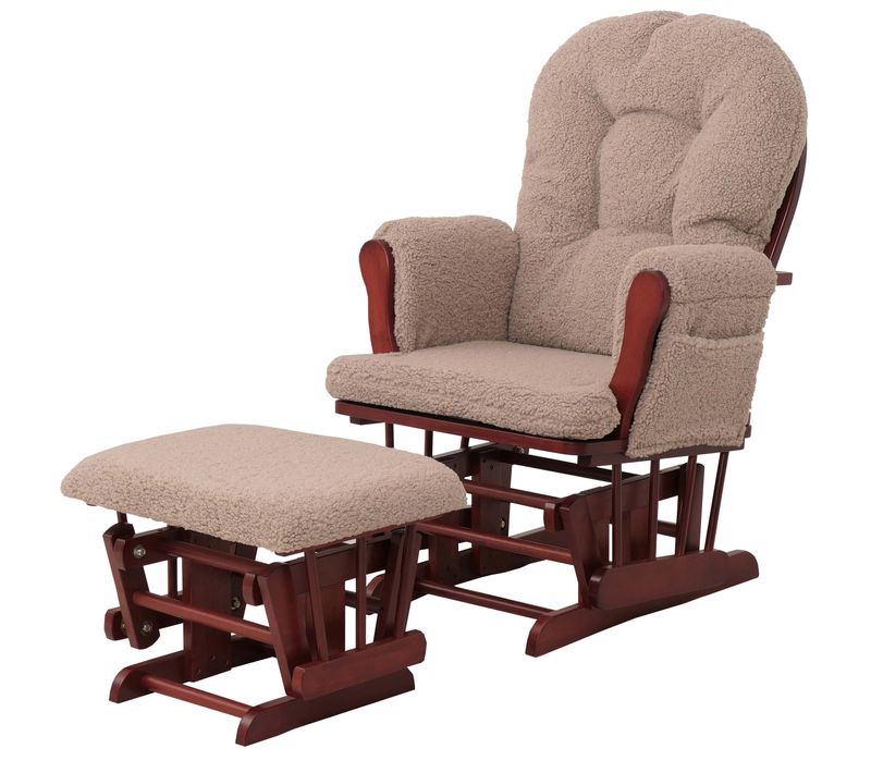 Fauteuil Relax à Bascule Avec Repose Pieds Design Moderne Bouclé Marron Bois Massif Marron 04_0009
