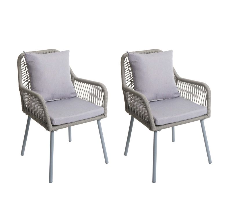 Lot De 2 Chaises De Jardin Design Moderne Terrasse Balcon Jardin En Aluminium Gris Et Corde Tressé