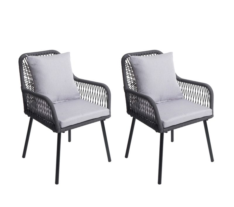 Lot De 2 Chaises De Jardin Confortables Aluminium Tressage Corde Coloris Anthracite 81 X 54 X 62