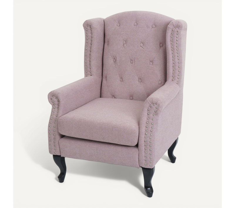 Fauteuil Chesterfield Club Relax Style Baroque 102x75x80 Cm En Tissu Déperlant Rose Clair Bois