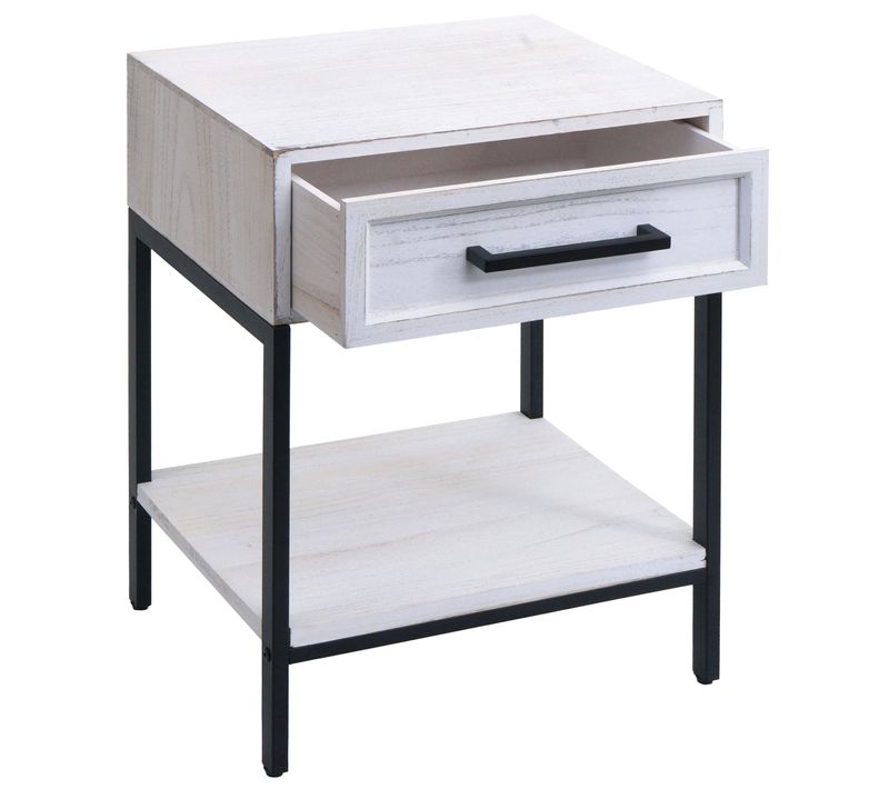 Table De Chevet Avec Rangement Pratique Style Contemporain Chambre 59 X 43 X 36 Cm En Bois Blanc 0