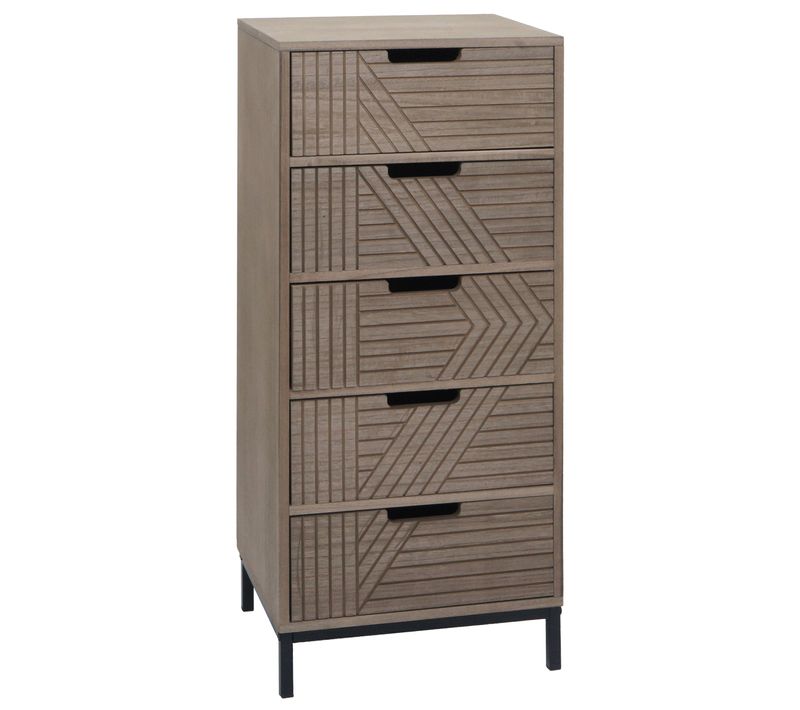 Commode Meuble De Rangement 5 Tiroirs Design 3d 84x35x29 Cm En Bois Marron-gris Et Métal 04_000974