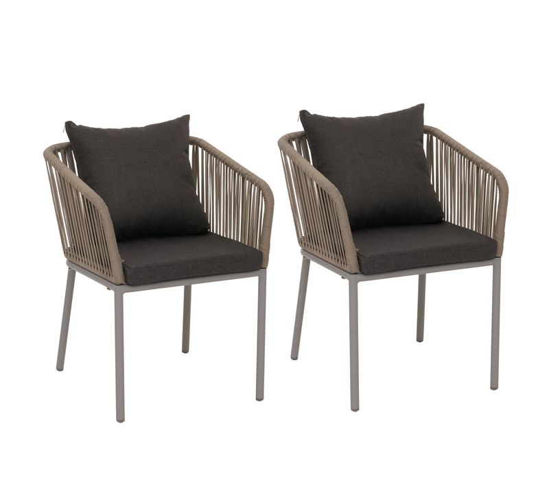 Lot De 2 Chaises De Jardin Avec Accoudoirs Aluminium Et Tressage Corde Coussins Gris Foncé 04_0009