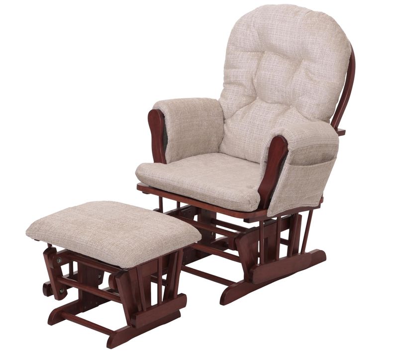 Fauteuil Relax à Bascule Avec Repose Pieds Confort Rembourré Poches Latérales Tissu Chenille Crème