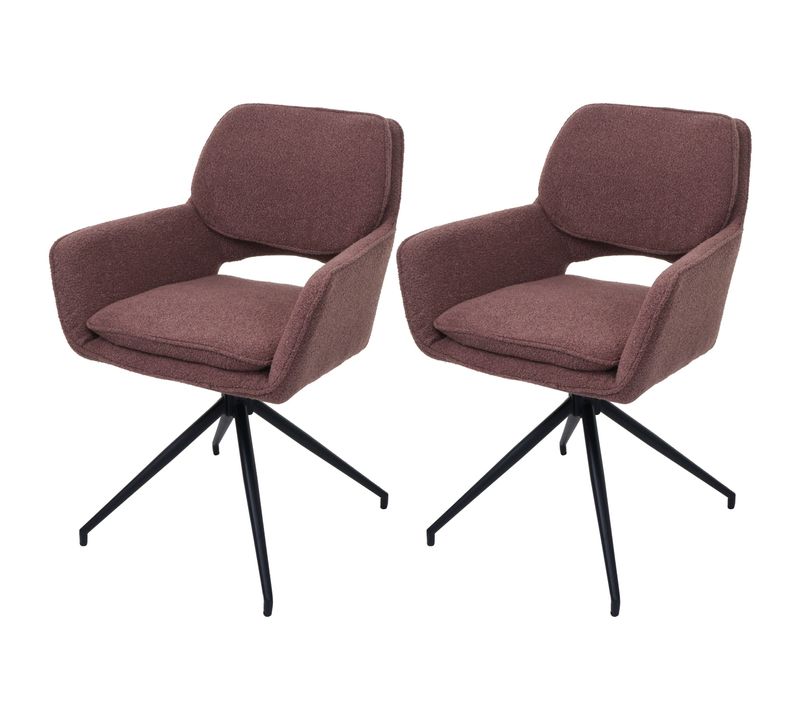 Lot De 2 Chaises De Salle à Manger Pivotante 180° Avec Retour Automatique Tissu Bouclé Brun Clair