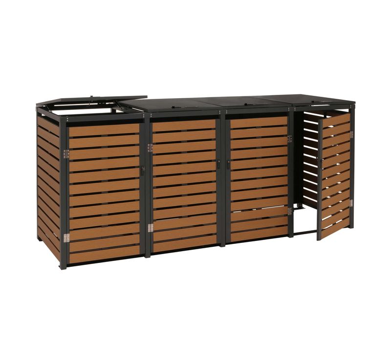 Cache Poubelles 4 Bacs Avec Couvercle Abri Extérieur Verrouillable 80 à 240l 119x264x84 Cmen Wpc E
