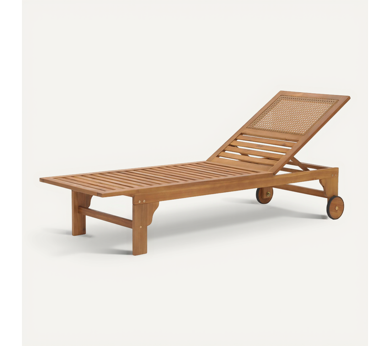 Bain De Soleil Chaise Longue Dossier Réglable 4 Positions Avec Roues En Bois Massif Acacia Huilé