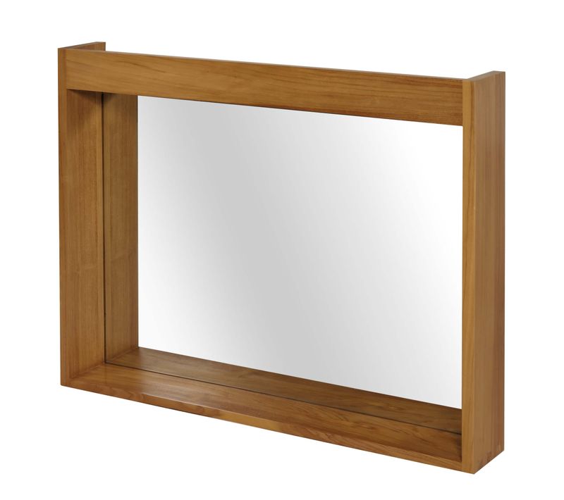 Miroir De Salle De Bain Avec Cadre En Bois Teck Massif 77x100 Cm Grande Longévité Et Excellente Ré
