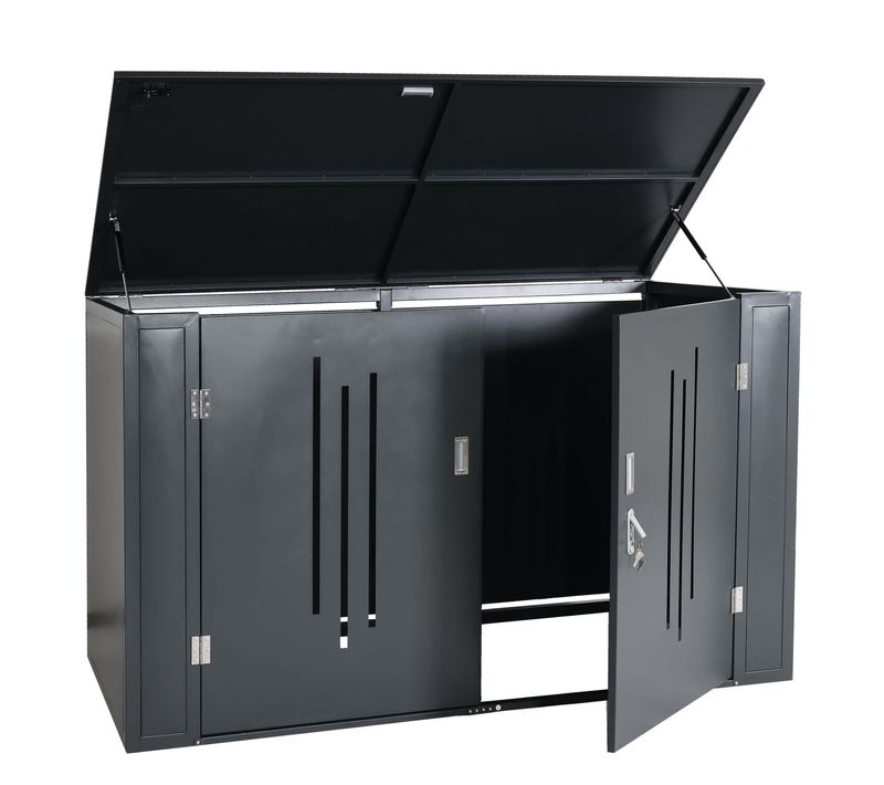 Garage à Vélos 2 Places Abri Métallique Avec Couvercle Hydraulique Et Portes Verrouillables 121x20