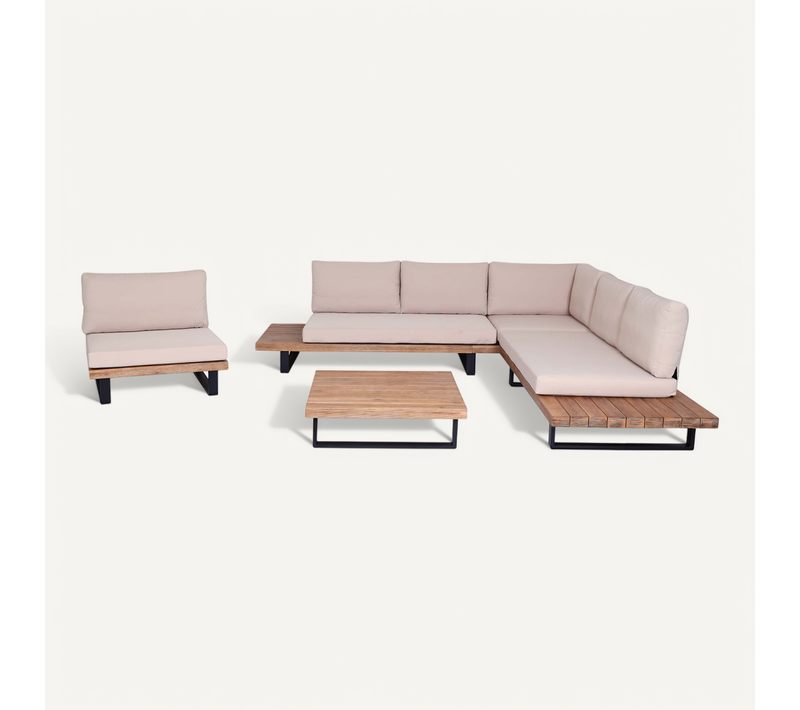 Salon De Jardin Avec Fauteuil Ensemble Lounge Avec Canapé Et Table En Bois D’acacia Marron Clair