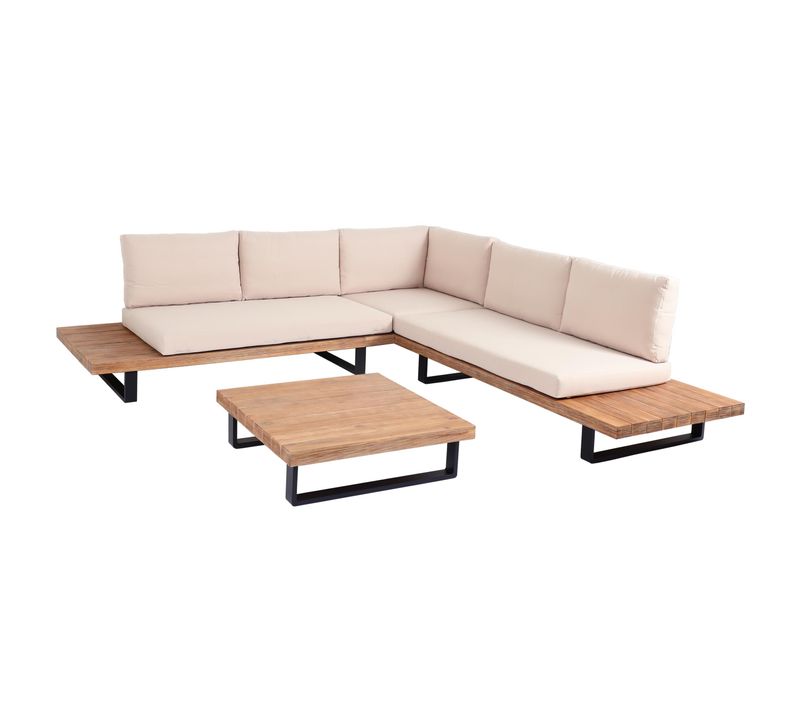 Salon De Jardin 5 Places Avec Canapé D’angle Table Et Tablettes Latérales Ensemble Lounge