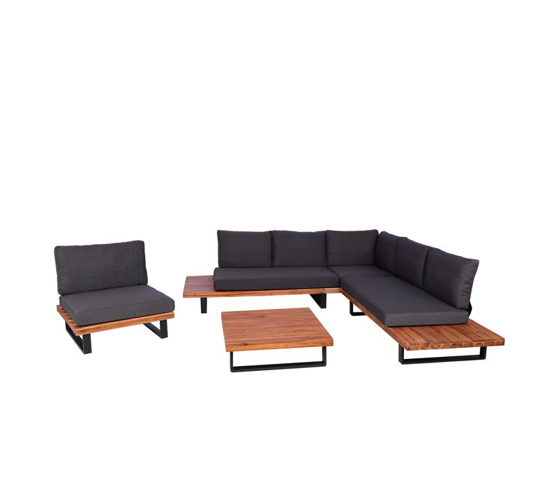 Salon De Jardin Avec Fauteuil Ensemble Lounge En Aluminium Et Bois D’acacia Marron Avec Coussins