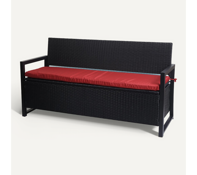Banc De Jardin Coffre 3 Places Avec Rangement En Poly-rotin Anthracite Et Coussin Bordeaux 04_0010