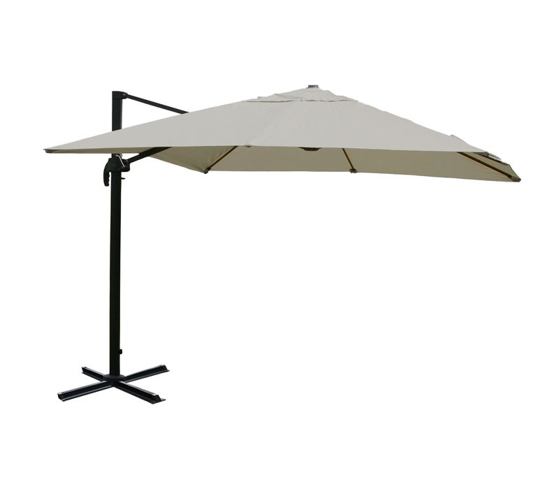 Parasol Déporté 3 X 4 M D. Env. 5 M Inclinable Et Orientable 360° Manivelle Polyester Crème-gris