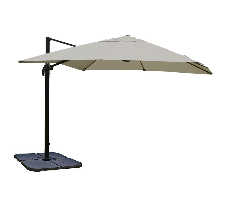 Parasol Déporté 3 X 4 M D. Env. 5 M Polyester Crème-gris Et Aluminium/acier Avec Pied Inclus 04_001