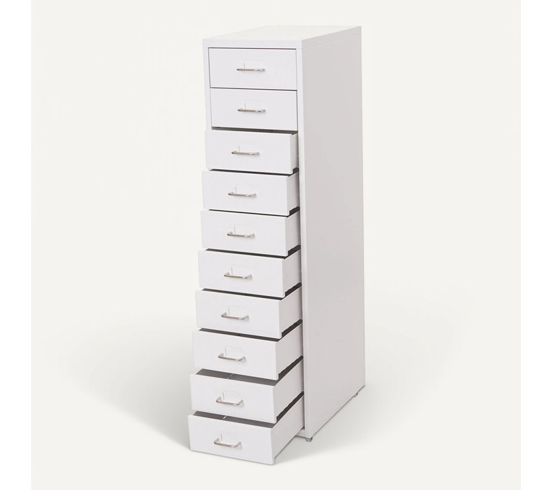 Caisson De Bureau à Roulettes Avec Tiroirs Mobile Avec 10 Tiroirs 110x28x41 Cm Acier Blanc 04_0010