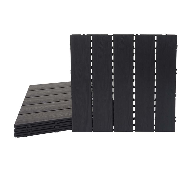Dalles De Sol Wpc Clipsables Effet Bois 3d Anthracite 50x50 Cm Lot De 4 = 1 M² Pour Balcon