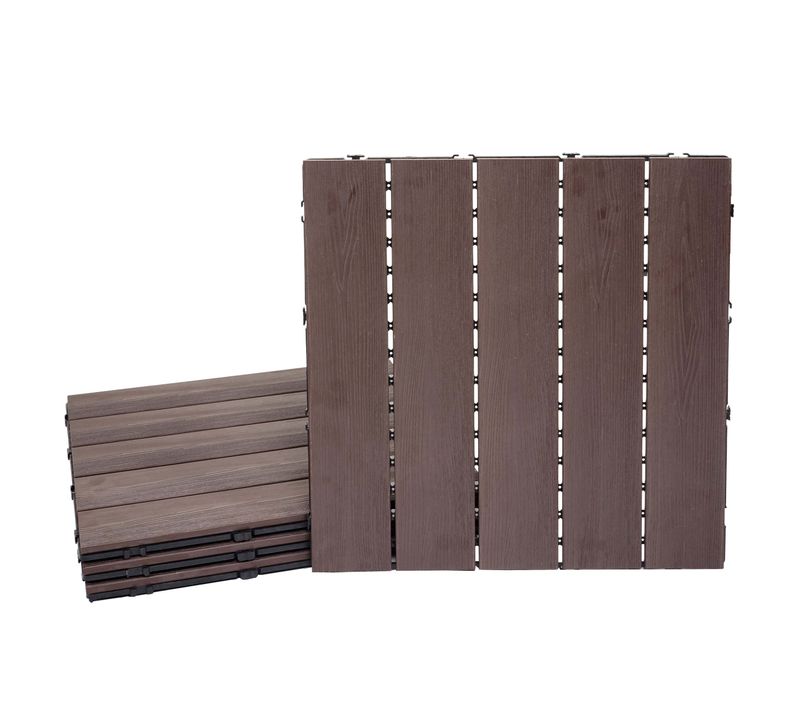 Lot De 4 Dalles En Wpc Pour Terrasse Extérieur 50 X 50 Cm Design Moderne Souple Et Durable