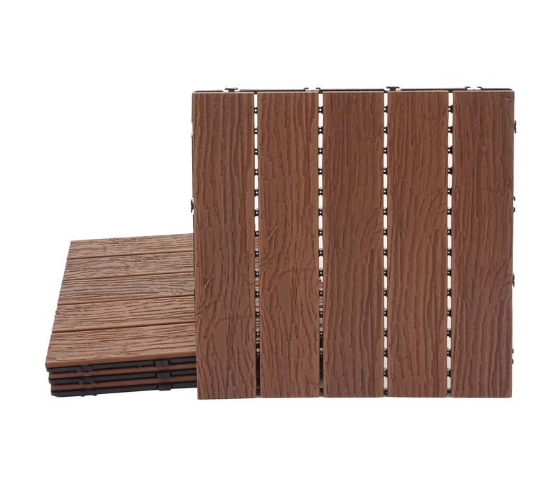 Dalles De Sol Wpc Clipsables Effet Bois 3d Marron 50x50 Cm Lot De 4 1 M² Pour Balcon Et Terrasse 0