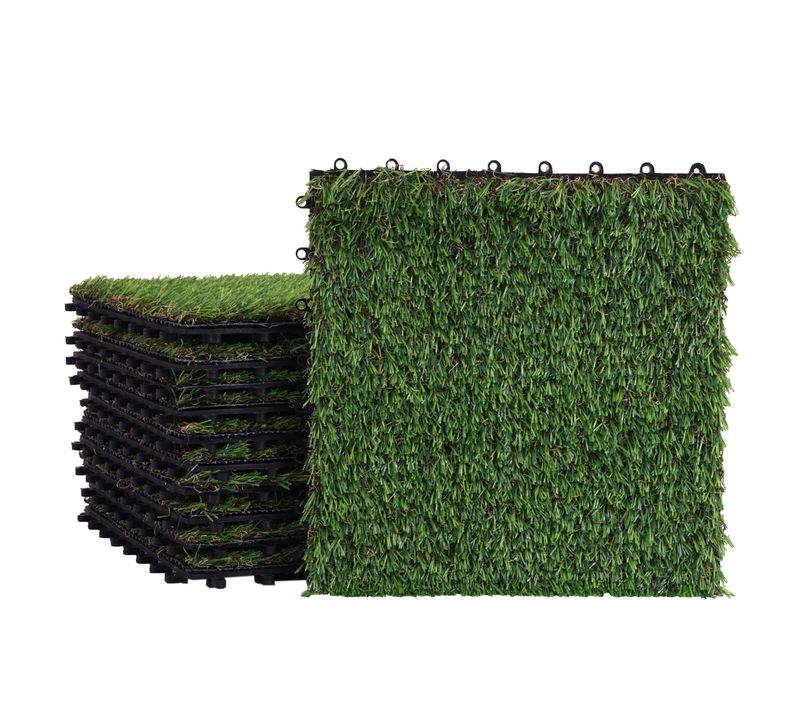 Lot De 11 Dalles De Gazon Synthétique Clipsables – Lot De 11 Plaques Imitation Herbe Pour Terrasse