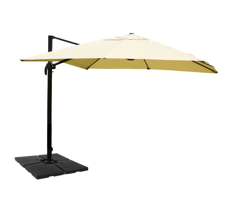 Parasol Déporté 3,5 X 3,5 M D. Env. 4,95 M Aluminium Et Polyester Crème Avec Pied Modulable 04_0011