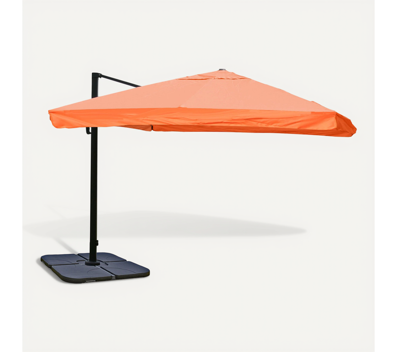 Parasol Déporté 3 X 3 M Réglage 5 Positions Avec Pied Aluminium Acier Polyester Terracotta 04_0011