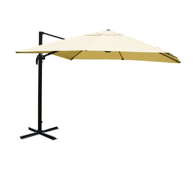 Parasol Déporté 3,5 X 3,5 M D. Env. 4,95 M Aluminium Et Polyester Crème Inclinable Et Rotatif 360°