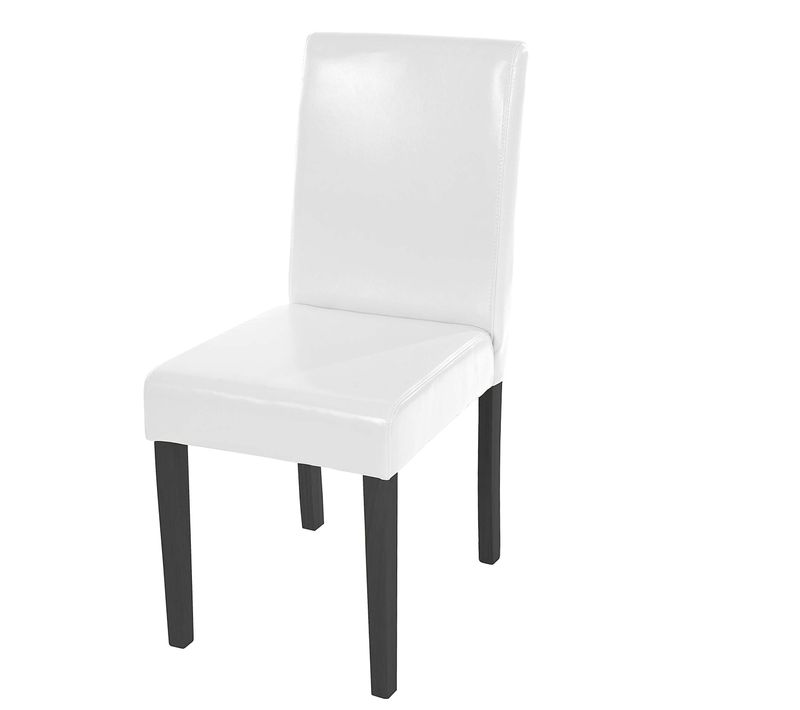 Chaise De Salle à Manger Cuisine En Cuir Blanc Pieds En Bois Foncé Style Moderne 04_0002329