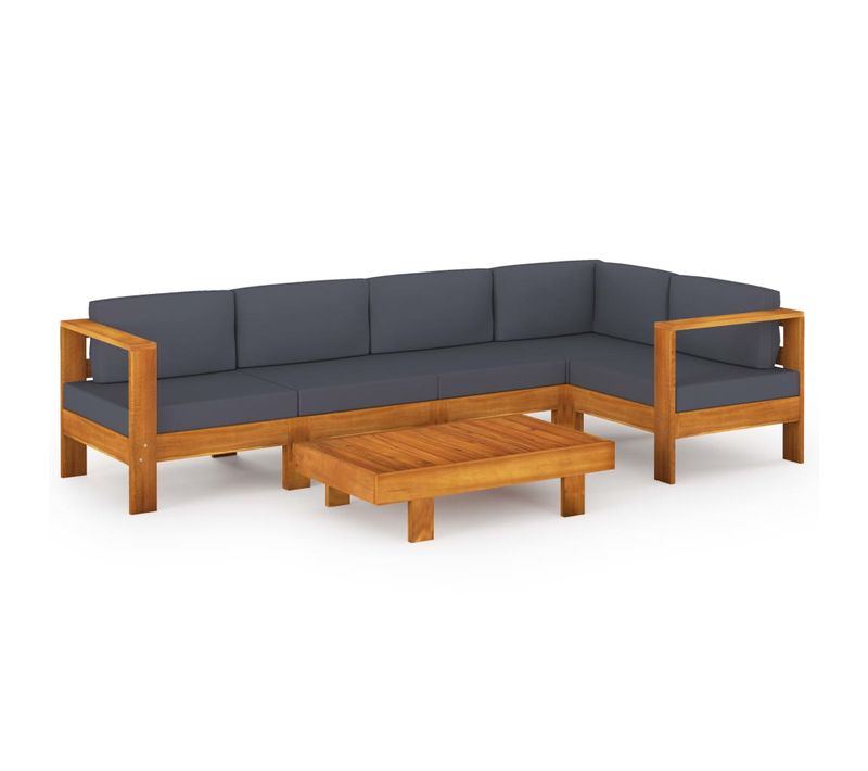 Salon De Jardin Meuble D'extérieur Ensemble De Mobilier 6 Pièces Avec Coussins Gris Foncé Bois