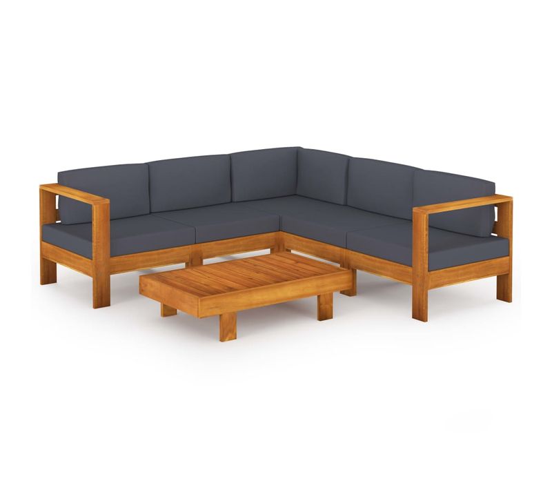 Salon De Jardin Meuble D'extérieur Ensemble De Mobilier 6 Pièces Avec Coussins Gris Foncé Bois