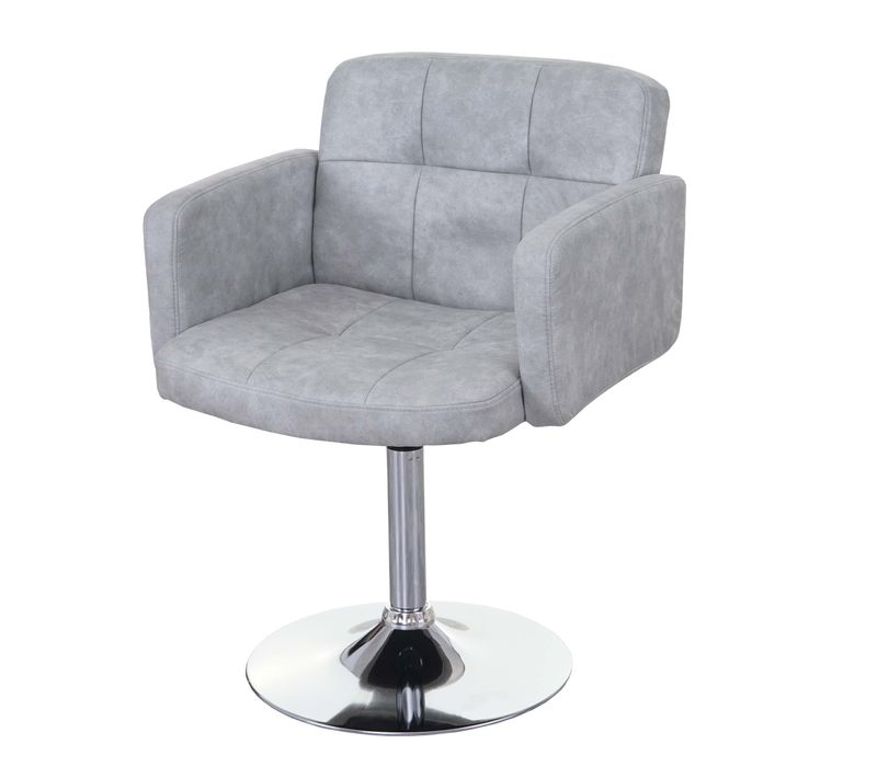 Chaise De Salle à Manger Pivotante Faux Suède Chromé Gris Vintage 04_0002392