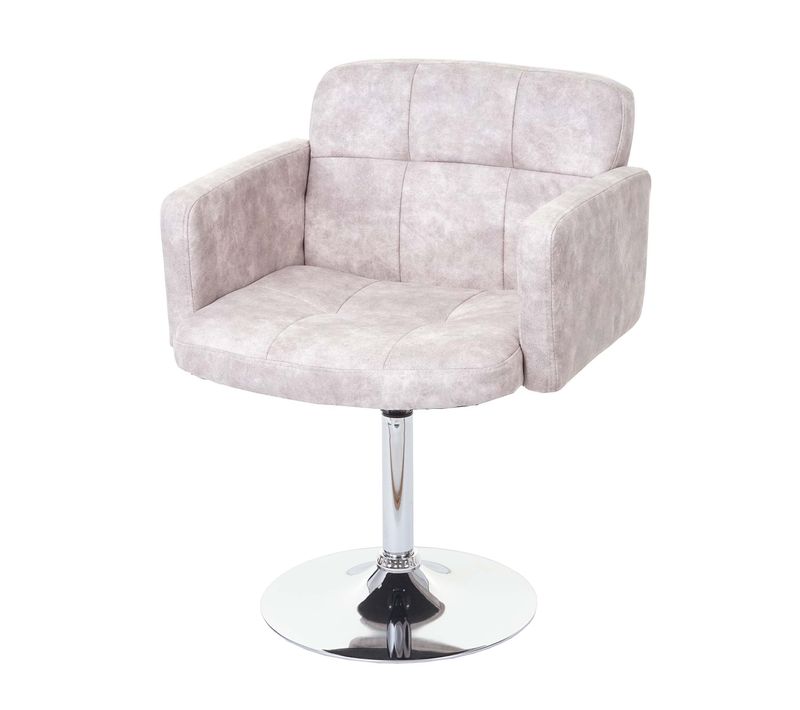 Chaise Fauteuil De Salle à Manger Pivotante Faux Suède Chromé Gris Clair Vintage 04_0001983