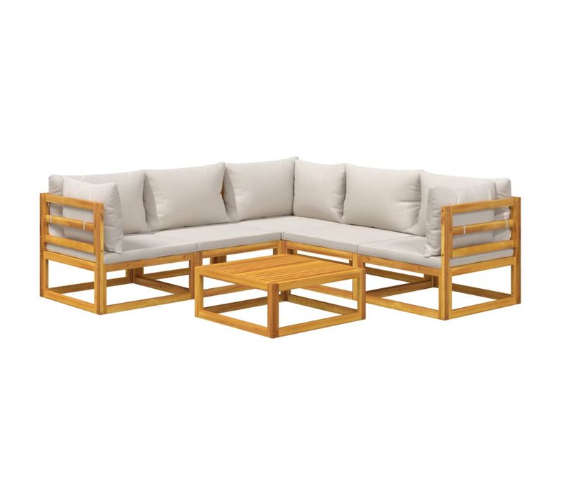 Salon De Jardin Meuble D'extérieur Ensemble De Mobilier 6 Pièces Avec Coussins Gris Clair Bois