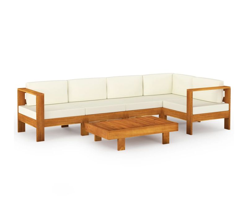 Salon De Jardin Meuble D'extérieur Ensemble De Mobilier 6 Pièces Avec Coussins Blanc Crème Bois