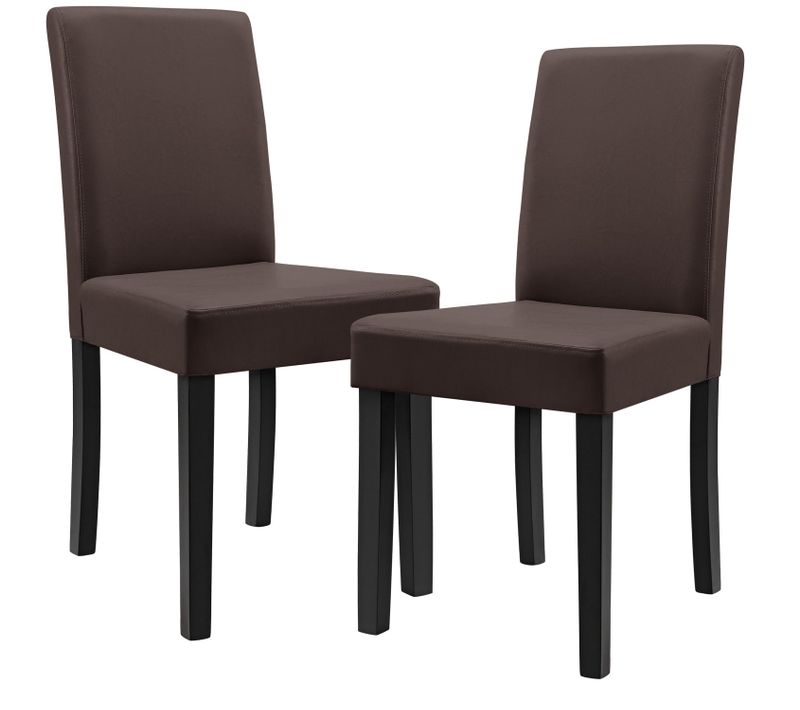 Lot De 2 Chaises Rembourrées Pieds En Bois Massif Housse En Synthétique 90 Cm Marron