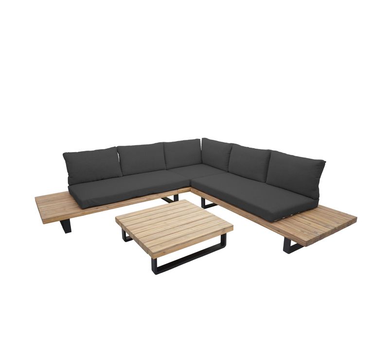 Salon De Jardin Terrasse Balcon Luxe Ensemble Canapé Table En Bois Fsc Certifié Coussin Gris Foncé