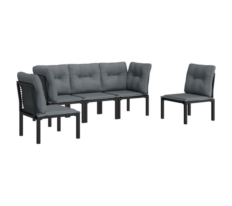 Salon De Jardin Meuble D'extérieur Ensemble De Mobilier 5 Pièces Résine Tressée Noir