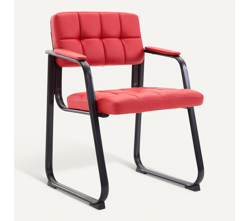 Chaise Visiteur Fauteuil De Bureau Sans Roulette Synthétique Rouge Bur10229