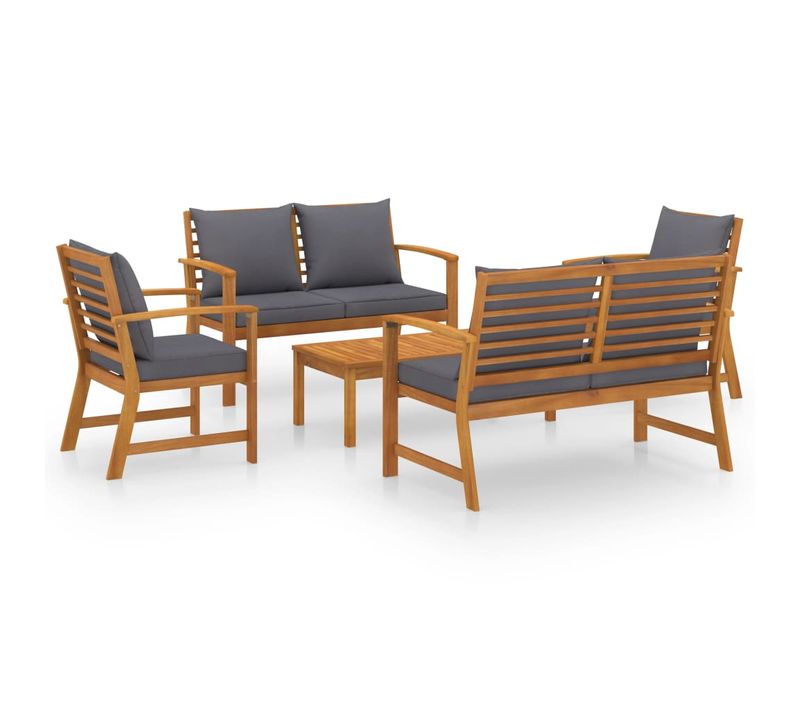 Salon De Jardin Meuble D'extérieur Ensemble De Mobilier 5 Pièces Avec Coussin Bois D'
