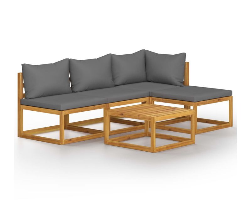 Salon De Jardin Meuble D'extérieur Ensemble De Mobilier 5 Pièces Avec Coussin Bois D'