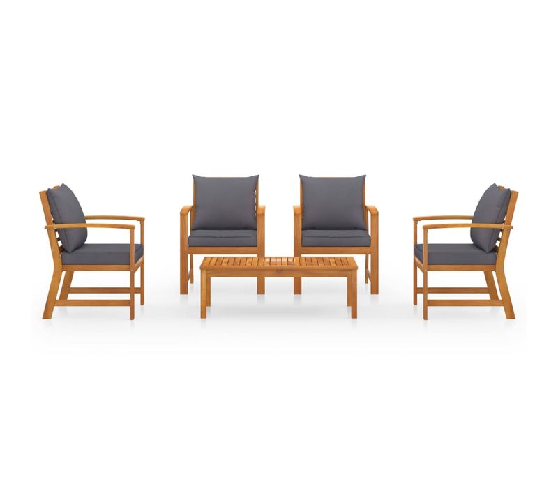 Salon De Jardin Meuble D'extérieur Ensemble De Mobilier 5 Pièces Avec Coussin Bois D'