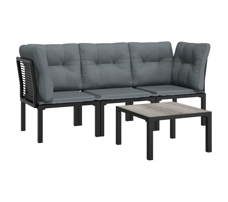 Salon De Jardin Meuble D'extérieur Ensemble De Mobilier 4 Pièces Noir Et Gris Résine