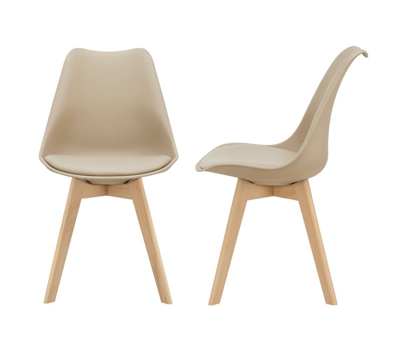 Lot De 2 Chaises De Salle à Manger Scandinave Siège Cuisine Plastique Synthétique Hêtre 81 Cm Beige
