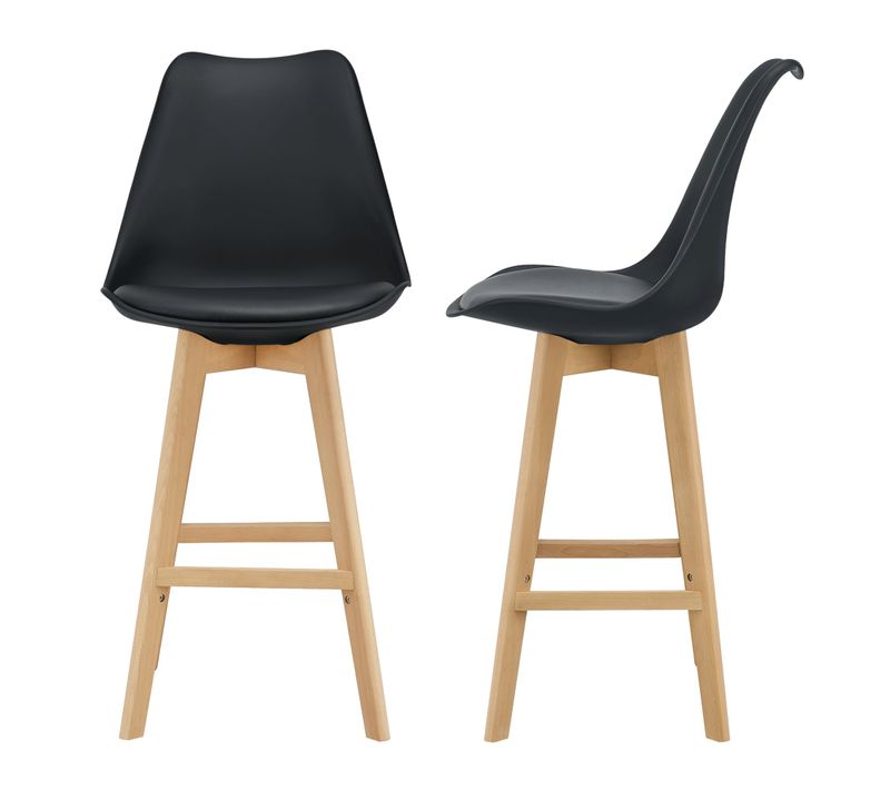 Lot De 2 Tabourets De Bar Siège Avec Dossier Et Repose-pied Rembourré 105 Cm Noir 03_