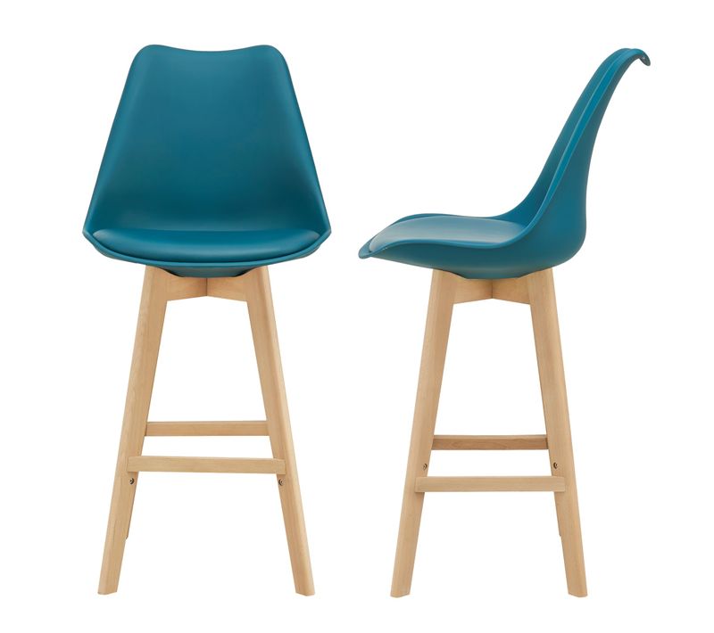 Lot De 2 Tabourets De Bar Siège Rembourré Plastique Synthétique Hêtre 105 Cm Turquois