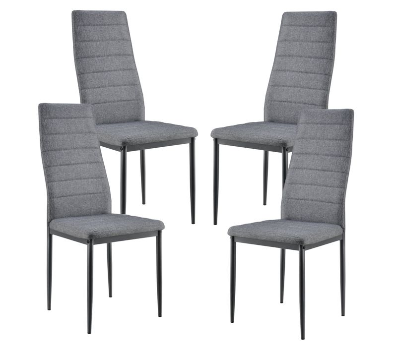 Lot De 4 Chaises De Salle à Manger Siège De Cuisine Rembourré Acier Et Tissu Gris 03_0002798