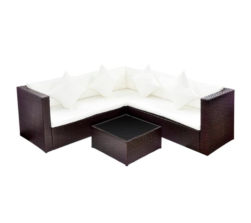 Salon De Jardin Meuble D'extérieur Ensemble De Mobilier 4 Pièces Avec Coussins Résine Tressée Marron