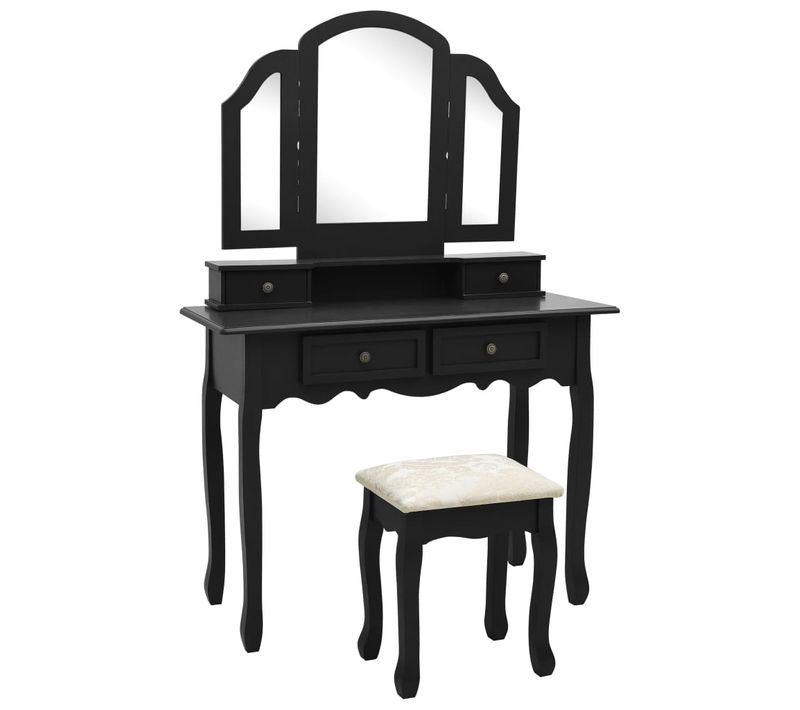 Ensemble De Coiffeuse Et Tabouret 100 X 40 X 146 Cm Noir 02_0006227