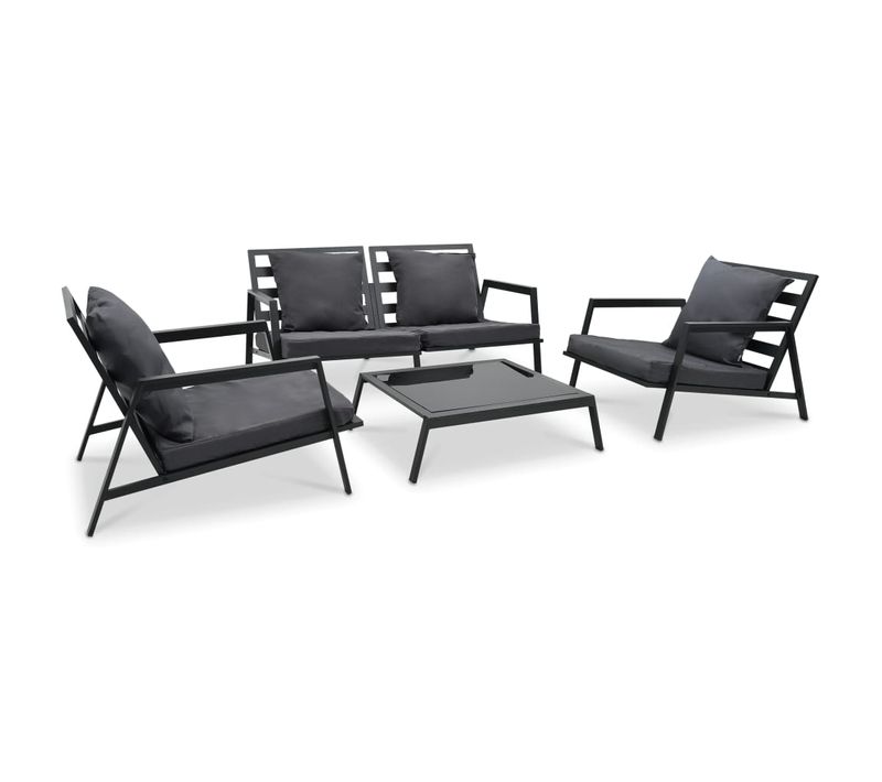 Salon De Jardin Meuble D'extérieur Ensemble De Mobilier 4 Pièces Avec Coussins Alumin